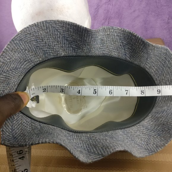 70s Stetson Hat Wool Grandpa Hat 100% SHETLAND WOOL TWEED in BLUE melange - Picture 8 of 11